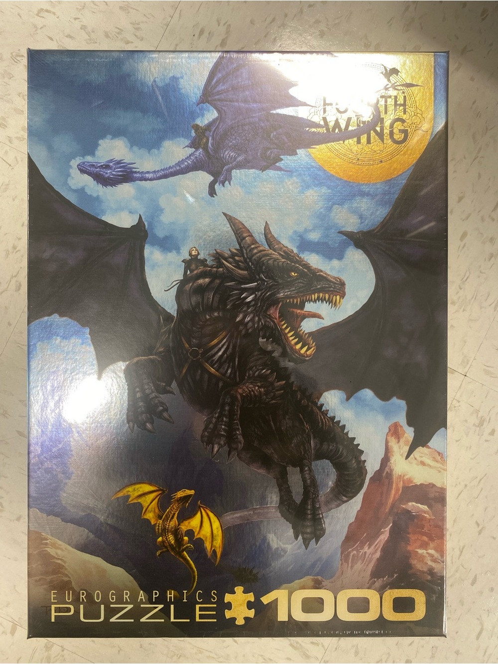 FOURTH WING Black & Blue Dragon Wall Art Puzzle - 1000-Piece Fantasy Scene